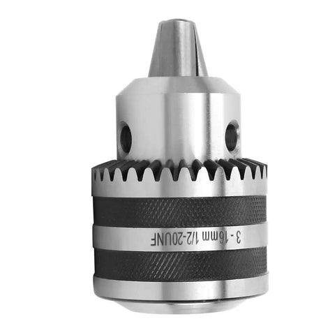 Close-up of Heavy Duty Keyed Drill Chuck Set 1/8 To 5/8 Inch Capacity, 3-16mm, 1/2-20 UNF Mount, durable metal construction