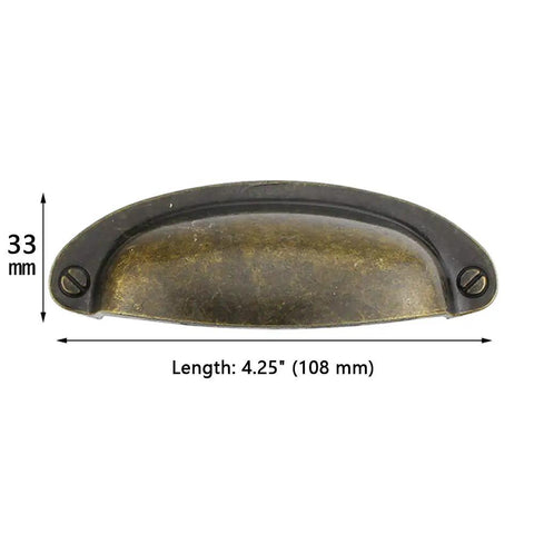 Top Shelf 6 Pack Vintage Farmhouse Cup Pulls Antique Bronze Cabinet Hardware Heavy Duty Zinc Alloy Shell Design Drawer Handles Smooth Finish For Kitchen Cabinets And Wood Furniture 89 Mm with measurements shown.