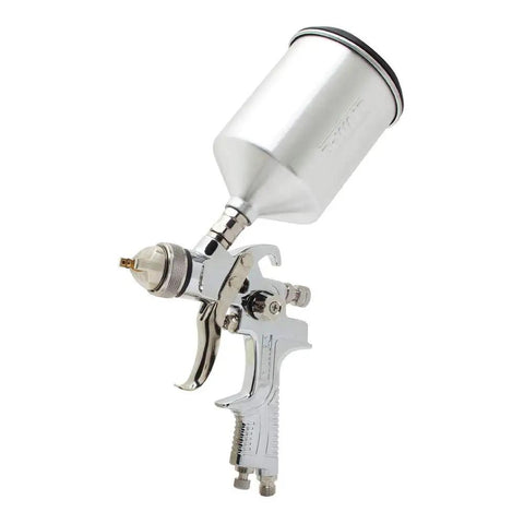 HVLP Gravity Feed Spray Gun With 600cc Aluminum Cup Lightweight And Well Balanced For Smooth Finishes On Auto Body And Home Projects