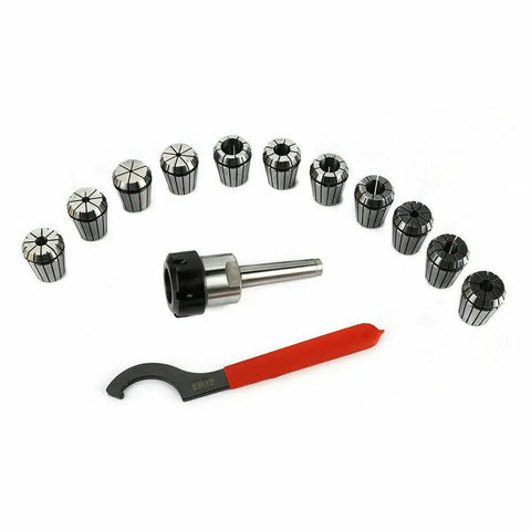 11 Piece ER32 Collet Set With MT2 Shank For Milling Machines Pro Grade Precision 0.0005 Tolerance Hardened Alloy Spring Steel Kit