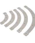 Dead Nuts Precision Slick Curve Router Jig Template Kit featuring five radius guides R100 to R300 flat metal curve jigs for woodworking.