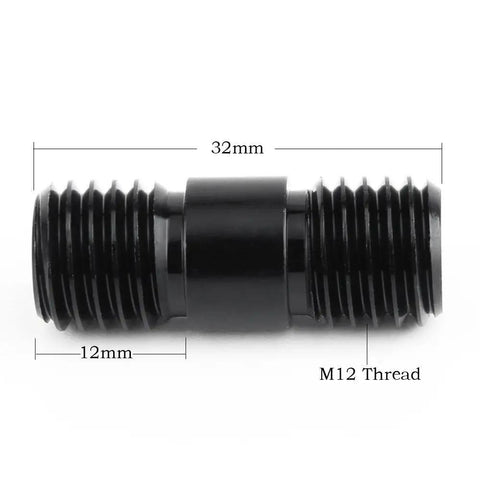 Top Shelf M12 Thread 15mm Camera Rail Rod Connector Extender Screw For Dslr Filmmaking Kit showing black aluminum extender with measurements.