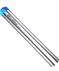 Bottom bracket bearing press tool, silver body with blue cap, side view