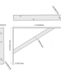 Diagram of Heavy Duty 12-Inch By 8-Inch Shelf Brackets With 600 Lb Capacity 10 Pack White Metal L Supports including dimensions.