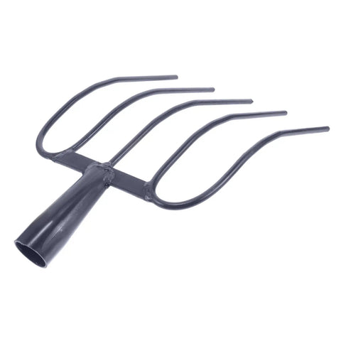 Heavy Duty Manure Fork For Farming And Gardening, Iron Pitch Fork Built Tough As Nails, side view of fork head