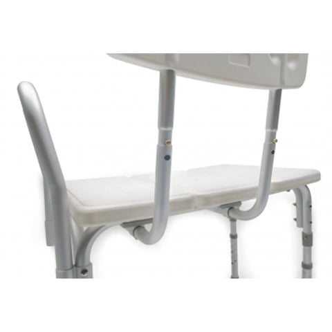 Everyday Tub Transfer Bench And Shower Chair with waterproof plastic seat and rust resistant aluminum frame, side view