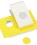 1.25 Inch Circle Punch with Safety Lock for Card Making, Scrapbooking, and DIY Decor, shown punching yellow cardstock