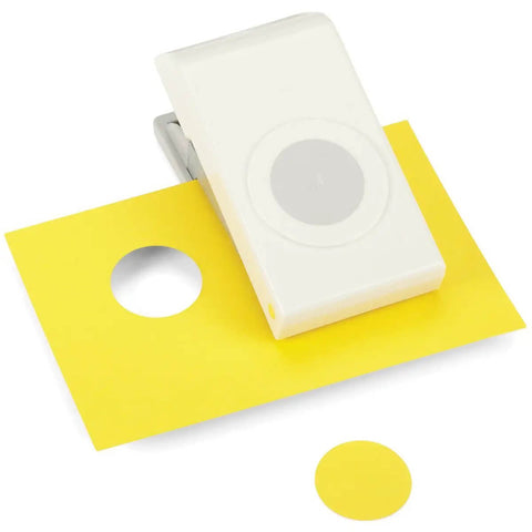 1.25 Inch Circle Punch with Safety Lock for Card Making, Scrapbooking, and DIY Decor, shown punching yellow cardstock