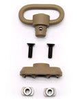 Rock Solid QD Sling Swivel and M System Rail Adapter with screws and nuts, bulletproof tan finish, tactical gear setup.