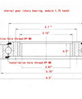 Diagram of Internal Gear Rotary Bearing Module For Pros 1.75 Teeth With 6.3 Inch Outer Diameter And 2.87 Inch Tooth Tip Circle, 8 Hole Mount.