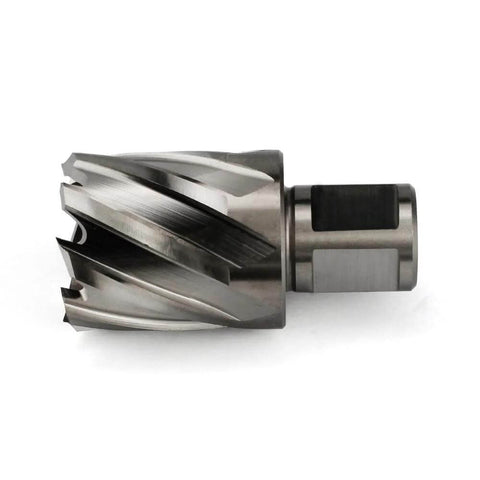 Side view of Oscarbide annular cutter with Weldon shank, 1-1/4 in cutting diameter, 3/4 in shank