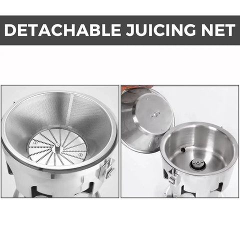 Detachable juicing net of Uszwby Commercial Juice Extractor 370W Heavy Duty Cold Press Citrus Juicer showing stainless steel design.