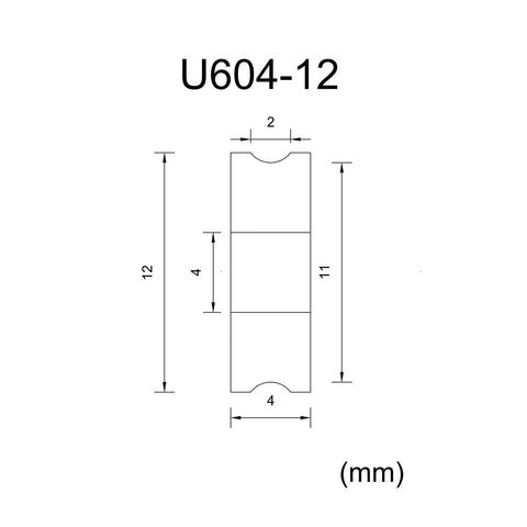 U60412 4x12x4mm U Shaped Bearing For Extruder 10 Pack High Precision Low Noise Smooth Running Fits MK8 3D Printer, dimension diagram