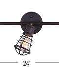 Otto 3 Light Track Lighting Fixture In Graphite With Metal Cage Shades Adjustable Heads Ceiling Or Wall Mount Uses 3 60W Type A Bulbs Not Included Industrial Vintage Finish, side view with dimensions.