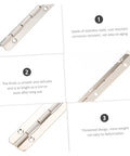 30-pack stainless steel piano hinges for cabinet or jewelry box; polished, high-load, rust-resistant.