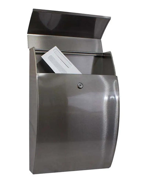 Heavy Duty Stainless Steel Wall Mount Mailbox With Lock, Glacial Elliptical Style, Matte Finish, 12.75 x 18.75 x 5.5 inches