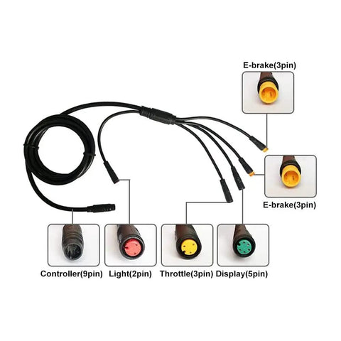 Waterproof Electric Bike Cable Kit For KT Controller ADE 9 Pin 1T4 1T5 Connects Display Throttle E Brake Headlight And Left Right Brake Levers Plug And Play Easy Install For E Bike Conversion 180cm Cable