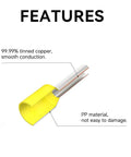 Diagram showing the features of 1000 Pieces Red Insulated Wire Ferrule Connectors For AWG 18 1.0mm2 Copper Barrel Pins With Nylon Sleeve.
