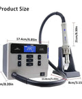 Lead Free 1000W Hot Air Gun Soldering Station With Digital Display And Auto Sleep Function ST862D showing product dimensions.