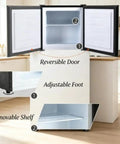 Black Compact Upright Mini Freezer 1.1 Cu Ft Adjustable Thermostat Dial With Reversible Swing Door Countertop storage features.