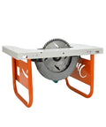 Badass Mini Table Saw Station Built For Road Ready Woodworkers Featuring A Slick Flip Jig Base and Smooth Angle Cuts Up To One Thirty Five Degrees For Any Job Site Task with blade visible.