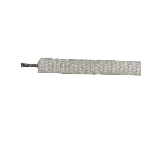 Close-up of Flagpole Rope With Steel Wire Core 100 Ft Spool Five Sixteenth Inch Halyard showing white polyester jacket and steel core