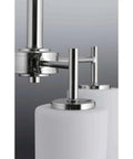 Close-up of Replay Collection Etched White Glass Modern Chandelier Light, 3 Light, Polished Nickel Finish, Sleek Lines and Elegant Frame