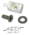 Heavy Duty White Nylon Hinge Bushing Pin Kit Three Eighth Inch Diameter For Continuous Shower Door Hinges parts including pin, screw, washer.