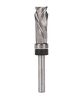 Gowenic 1 4 Inch Shank Spiral Flush Trim Router Bit With Compression Edges For Smooth CNC Woodworking And Template Trimming Jobs That Look Totally Sick And Require Zero Extra Sanding To Get That Pro Grade Finish Every Single Time, showing the carbide tip and shank.