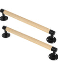 Two Pack 16 Inch Wood Barn Door Pull Handles With Black Metal Brackets for Garage Fence Sheds Farmhouse Furniture Closet Cabinets