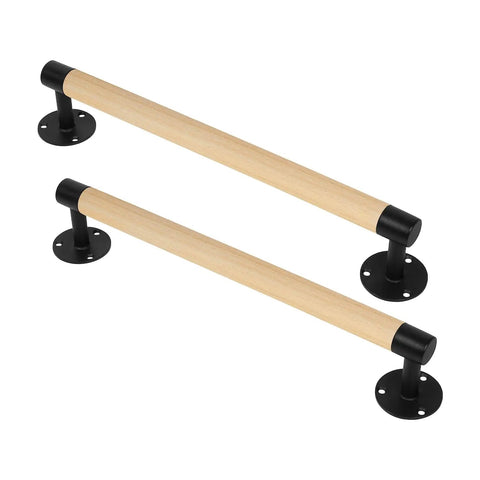 Two Pack 16 Inch Wood Barn Door Pull Handles With Black Metal Brackets for Garage Fence Sheds Farmhouse Furniture Closet Cabinets