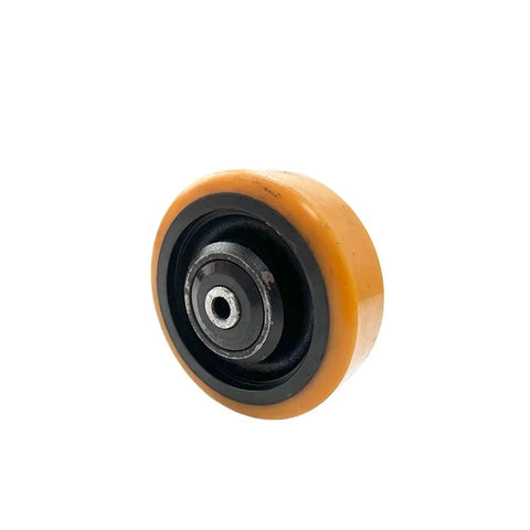 150X50 Or 60-12Mm Forklift Stabilizer Wheel Oller Part For Heavy Duty Equipment Replacement, close-up view of orange roller.