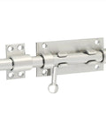 Built Tough Gate Latch Lock For Wooden Fence And Backyard Entry Featuring Brushed Nickel Stainless Steel Build Smooth Swing Motion And Easy Pull Handle, close-up view of latch.