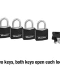 Outdoor Keyed Padlocks 4 Pack With Weather Resistant Vinyl Covered Aluminum Body And Steel Shackle, Keyed Alike