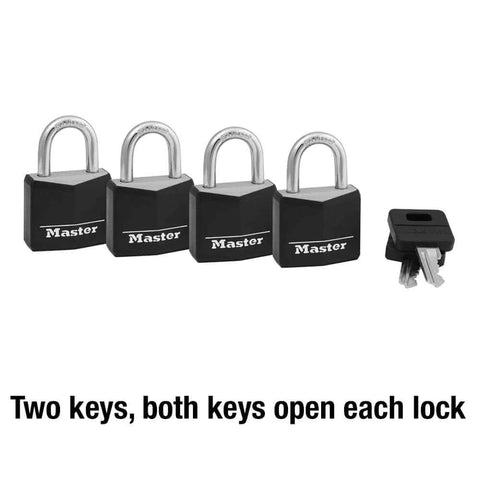 Outdoor Keyed Padlocks 4 Pack With Weather Resistant Vinyl Covered Aluminum Body And Steel Shackle, Keyed Alike