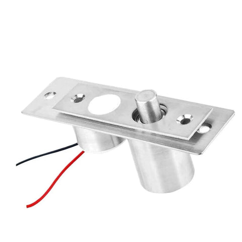 12V Mini Electric Bolt Lock Solenoid With Five Wire Feedback Sensor Tough As Nails Stainless Steel Build side view with wires