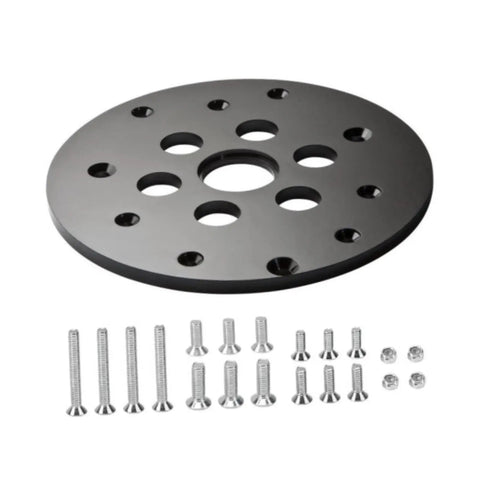 Universal Guide Bushing Router Template Plate 6.42 Inch Diameter With 1.25 Inch Center Hole Durable Polypropylene Construction Includes Mounting Hardware and screws