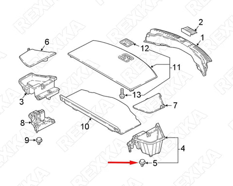 Diagram showing Door Trim Panel Clips Fastener Rivet GJ6R-68-ABX drop-in replacement kit for Mazda Miata RX-8 CX-9 Mazda 3 5 6 MazdaSpeed6.