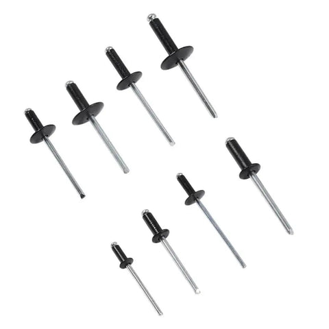 200pcs Assorted Black Blind Rivets Set 8-18mm Multi Grip Hollow Open Rivets For Quick Easy Install And Strong Vibration Resistant Joints On Metal Wood And Plastic. black blind rivets assorted sizes