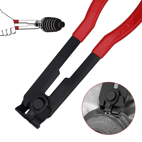 Go-To CV Joint Axle Boot Clamp Pliers Tool With 24 Crimp Bands Ear Type Extension, shown with red handles and crimp detail