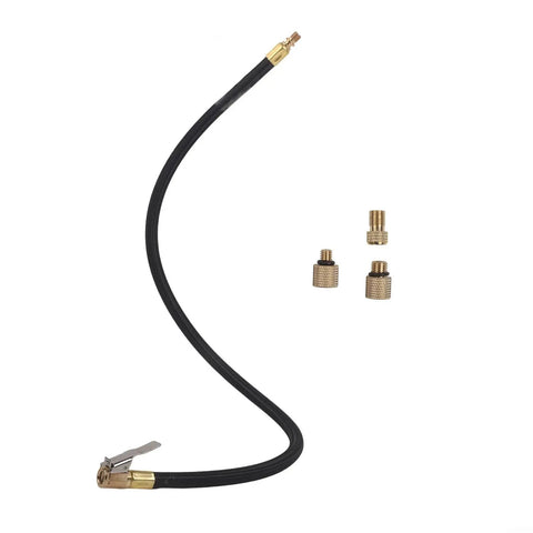 Universal 60CM Tire Inflator Hose With Quick Connect Valve Adapter For Cars Trucks And SUVs Featuring Rock Solid Reinforced Rubber Rated Up To 300 PSI Max Pressure For No Fuss Inflation At Home Or Shop And Save Time Driving Today. 60cm rubber hose with brass quick-connect adapters