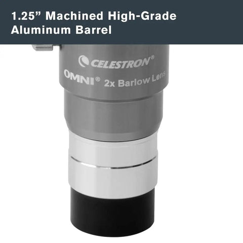 2X Barlow Lens For 1.25 Inch Telescope Eyepieces With Threaded Barrel Doubles Magnification While Keeping Eye Relief Fully Multi Coated Optics With Blackened Edges For Superior Light Transmission, 1.25-inch aluminum barrel