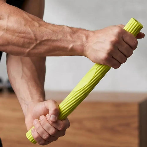 Wrist Strength Trainer Twist Bar For Real Grip Gains And Arm Power, durable green rubber hand grip tool in use