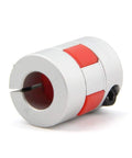Close-up of 2 Pack Aluminum Plum Shaped Flexible Shaft Coupling 8mm To 10mm Bore 20mm Diameter 25mm Length 8x10mm Motor Connector