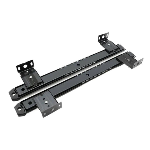 Heavy Duty Double Row Ball Bearing Cabinet Drawer Slides Side Mount Cold Rolled Steel Runners Full Extension Adjustable Hardware Built Tough And Runs Slick As Butter Pair, shown from above.