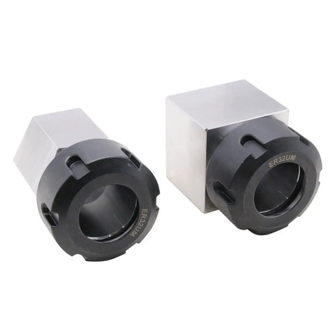 Two Piece ER-32 Collet Block Set With Square And Hex Workholding Blocks For Milling, Drilling And Precision Machining, Pro Grade Carbon Steel