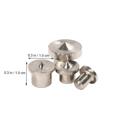 16 Piece Shelf Pin Drilling Jig And Dowel Center Points Kit For Smooth Woodworking Projects showing four metal dowel center points.