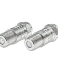Two Inline F Type RF Coax DC Block Adapters 75 Ohm Impedance 5 MHz To 2400 MHz ideal for radios and RF test gear