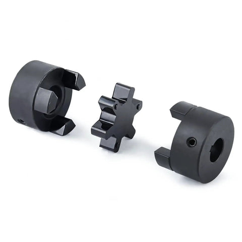 Flexible Beefy One Half Inch To Three Quarter Inch L Jaw Coupling Set Three Piece With Buna N Rubber Spider, gray cast iron
