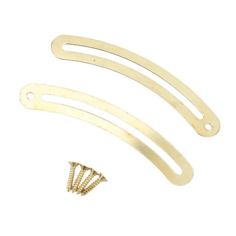 Rotatable Folding Lid Support Hinges With Soft Close For Wooden Boxes And Jewelry Cases Dope Iron Hardware With Mounting Screws For Easy Installation Antique Bronze Finish Yellow shown with screws on white background.